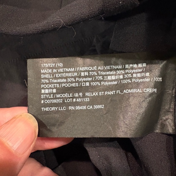 Theory Relax Wide Leg Pants trousers black sz 10 tall - Picture 6 of 8